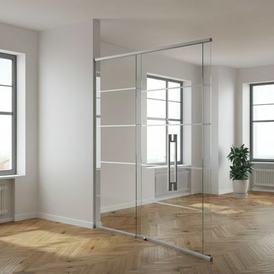 Parete divisoria fissa in vetro con telaio in alluminio di spessore di 90 mm per uffici